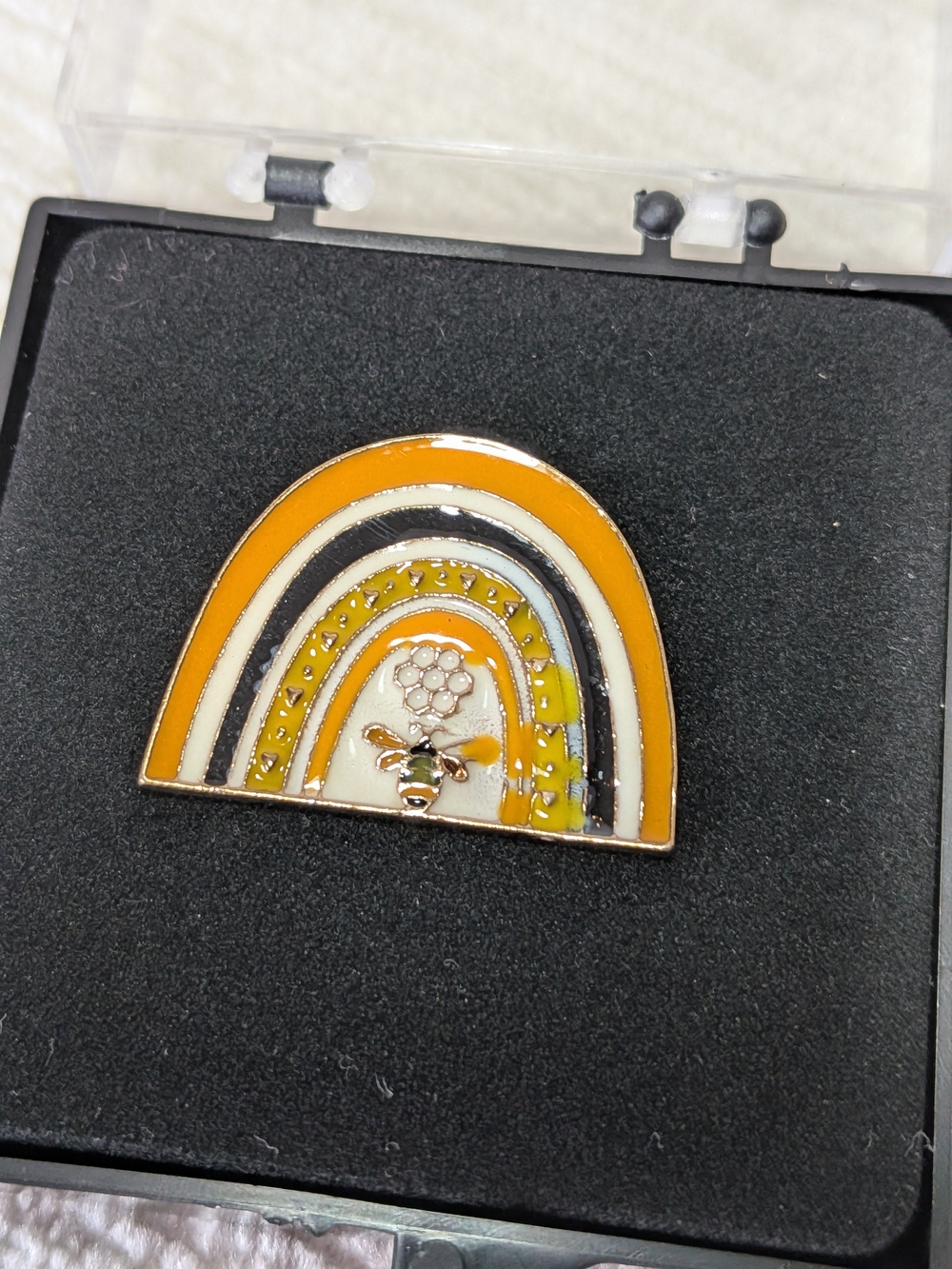 Enamel Metal Rainbow Pin with Bee Accent - Orange Black yellow
